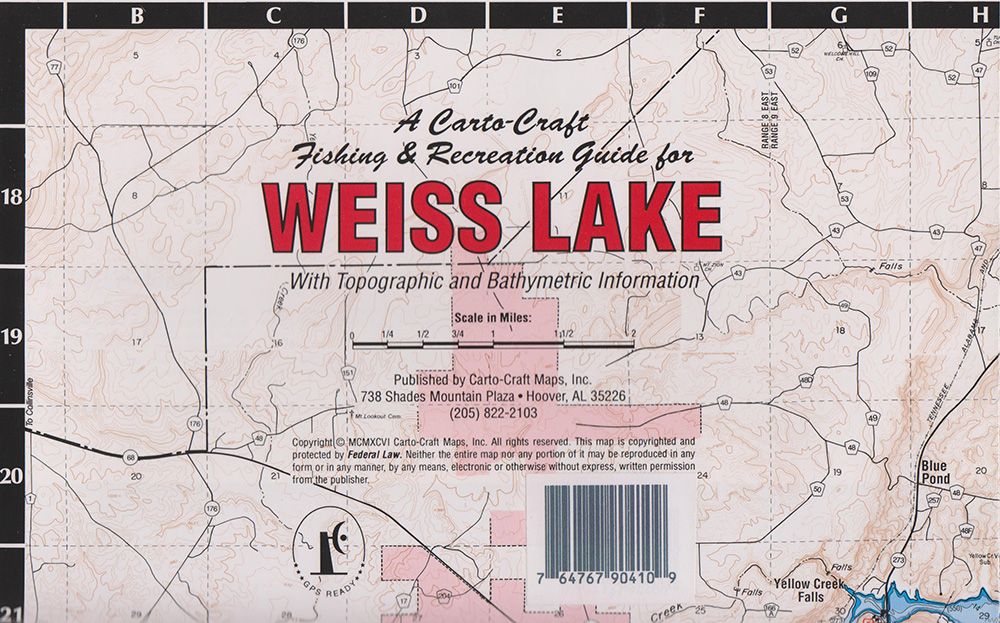 Lake Weiss, Alabama Paper Map (CartoCraft) Lakes Online Store