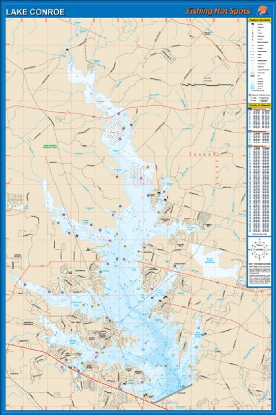 Lake Conroe, Texas Waterproof Map (Fishing Hot Spots) | Lakes Online Store