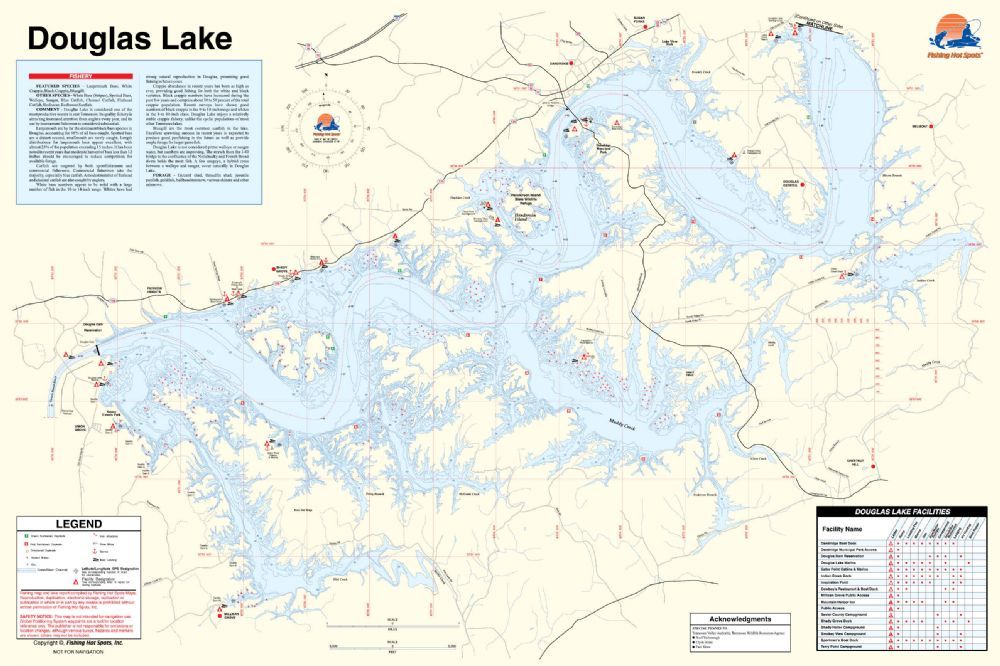 Douglas Lake, Tennessee Waterproof Map (Fishing Hot Spots) | Lakes