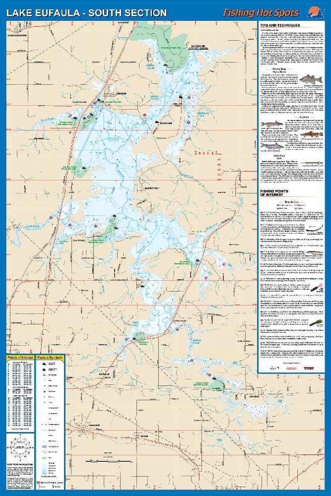 Lake Eufaula - South, Oklahoma (South of Hwy 9 Bridge) Waterproof Map ...