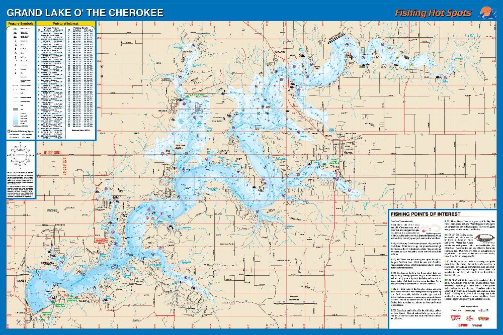 Grand Lake O' the Cherokees, Oklahoma Waterproof Map (Fishing Hot Spots ...