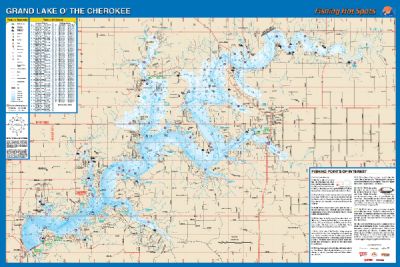 Grand Lake O' the Cherokees, Oklahoma Waterproof Map (Fishing Hot Spots ...